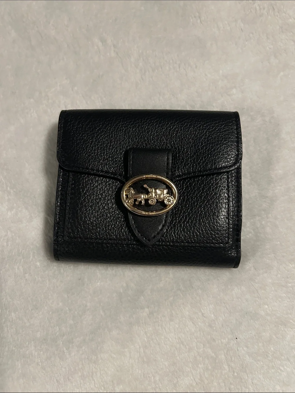 Coach Black Pebbled Leather Wallet with Gold Coach Horse & Carriage Emblem - Picture 1 of 4